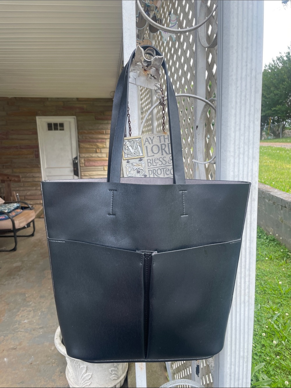 Neiman Marcus Classic Black Leather Tote Bag
